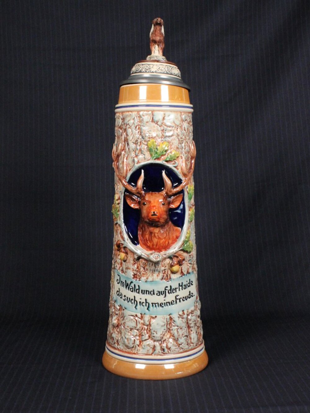 Vtg German GERZ 2L Deer Stag Ram Hunt Beer Stein Mug Tankard 18" | 1957